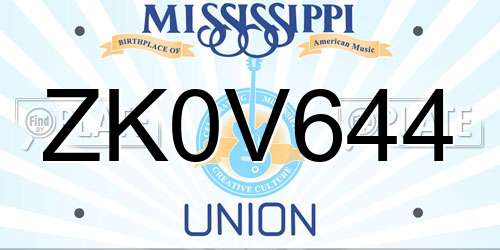 ZK0V644 Mississippi License Plate