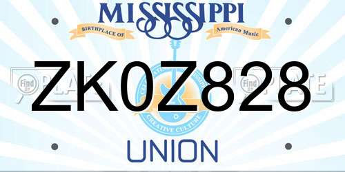 ZK0Z828 Mississippi License Plate