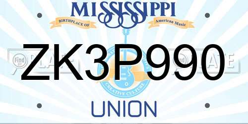 ZK3P990 Mississippi License Plate