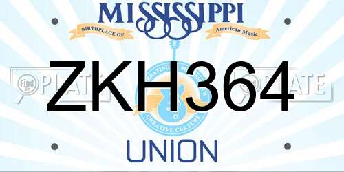 ZKH364 Mississippi License Plate