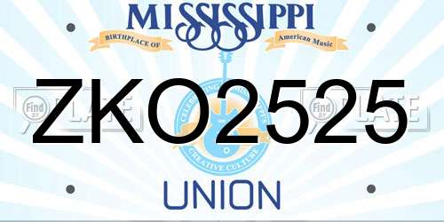 ZKO2525 Mississippi License Plate