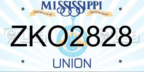 ZKO2828 Mississippi License Plate