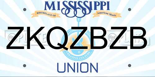 ZKQZBZB Mississippi License Plate