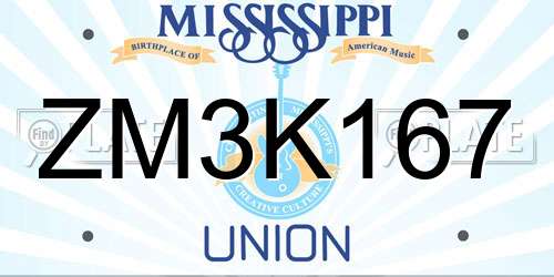 ZM3K167 Mississippi License Plate