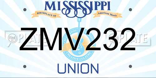 ZMV232 Mississippi License Plate