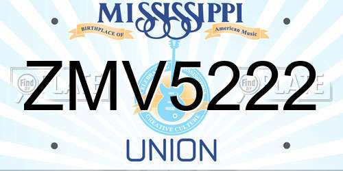 ZMV5222 Mississippi License Plate