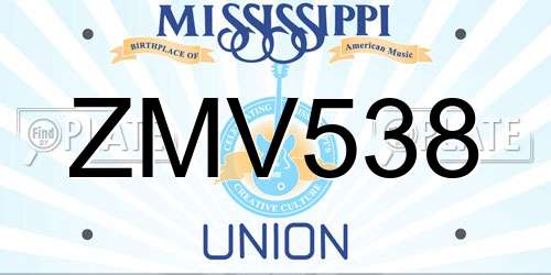 ZMV538 Mississippi License Plate