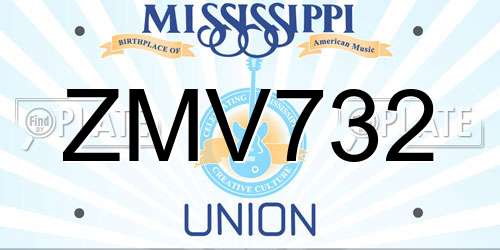 ZMV732 Mississippi License Plate