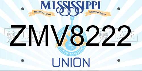 ZMV8222 Mississippi License Plate
