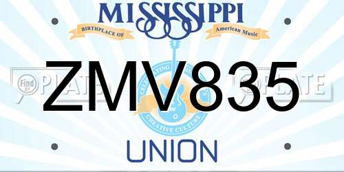 ZMV835 Mississippi License Plate