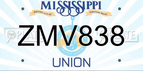 ZMV838 Mississippi License Plate
