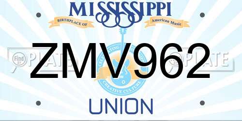 ZMV962 Mississippi License Plate