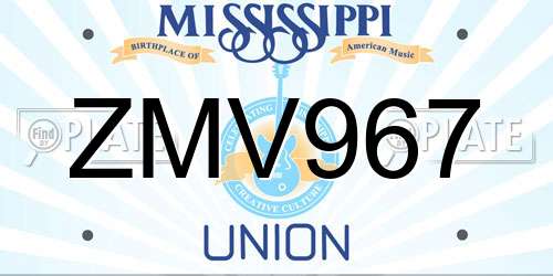 ZMV967 Mississippi License Plate