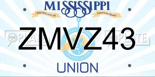 ZMVZ43 Mississippi License Plate