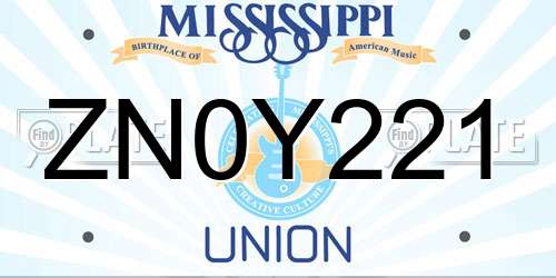 ZN0Y221 Mississippi License Plate