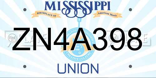 ZN4A398 Mississippi License Plate