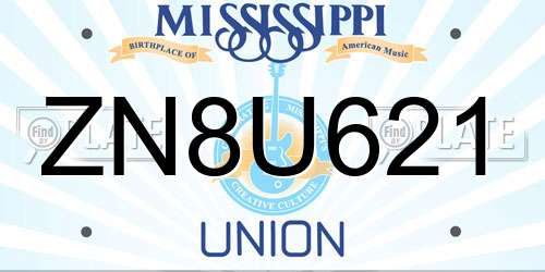 ZN8U621 Mississippi License Plate