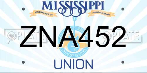 ZNA452 Mississippi License Plate