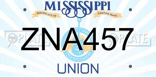 ZNA457 Mississippi License Plate