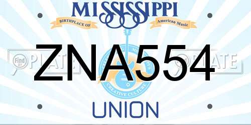 ZNA554 Mississippi License Plate