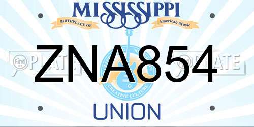 ZNA854 Mississippi License Plate