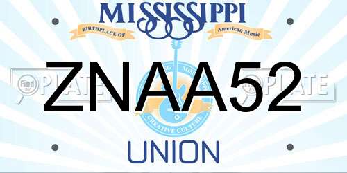 ZNAA52 Mississippi License Plate