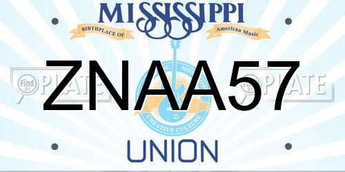 ZNAA57 Mississippi License Plate