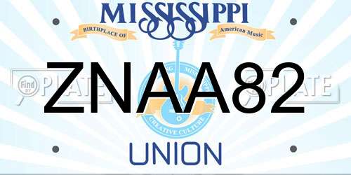 ZNAA82 Mississippi License Plate