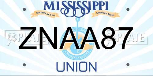 ZNAA87 Mississippi License Plate