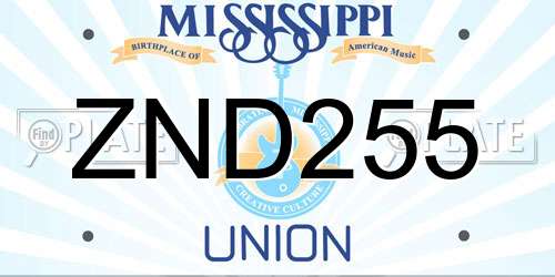 ZND255 Mississippi License Plate