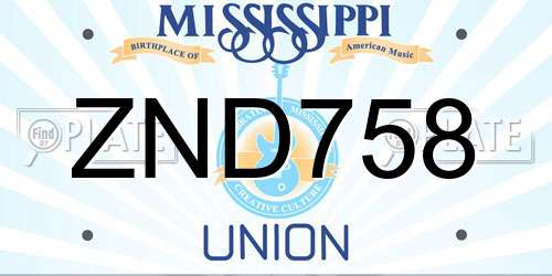 ZND758 Mississippi License Plate