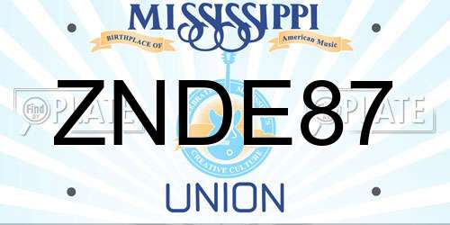 ZNDE87 Mississippi License Plate