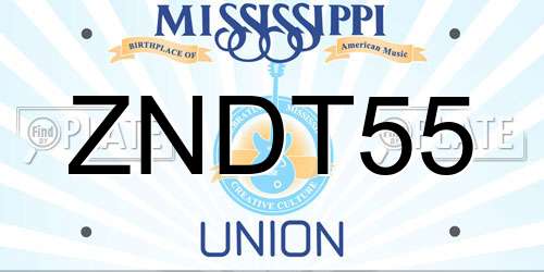 ZNDT55 Mississippi License Plate