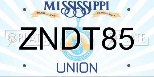 ZNDT85 Mississippi License Plate