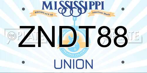 ZNDT88 Mississippi License Plate