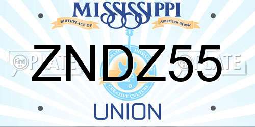 ZNDZ55 Mississippi License Plate
