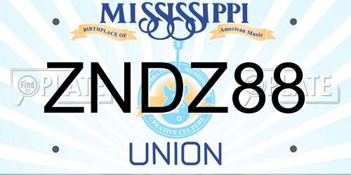 ZNDZ88 Mississippi License Plate