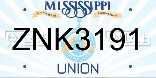 ZNK3191 Mississippi License Plate