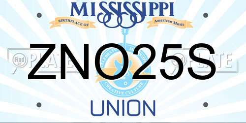 ZNO25S Mississippi License Plate