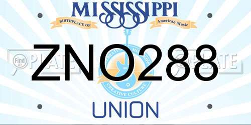 ZNO288 Mississippi License Plate