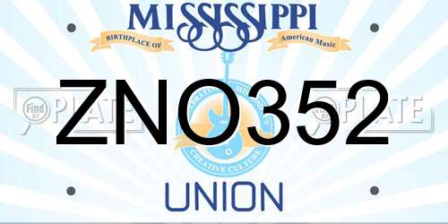 ZNO352 Mississippi License Plate