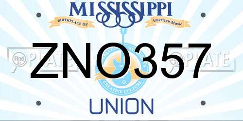 ZNO357 Mississippi License Plate