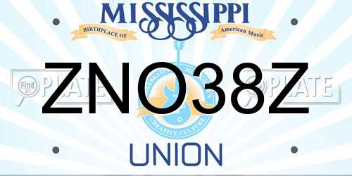 ZNO38Z Mississippi License Plate