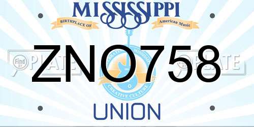 ZNO758 Mississippi License Plate