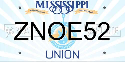 ZNOE52 Mississippi License Plate