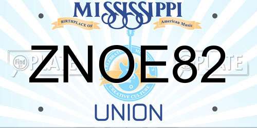 ZNOE82 Mississippi License Plate