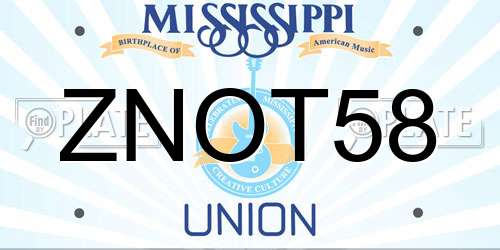 ZNOT58 Mississippi License Plate