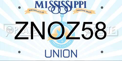 ZNOZ58 Mississippi License Plate