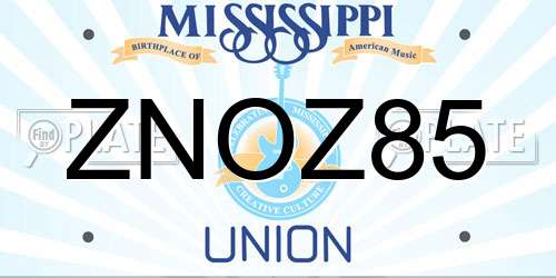 ZNOZ85 Mississippi License Plate