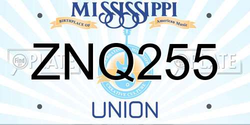 ZNQ255 Mississippi License Plate